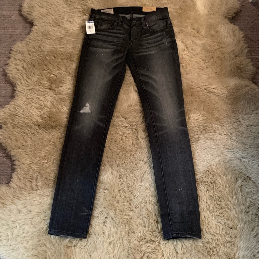 Dark wash distressed polo jeans